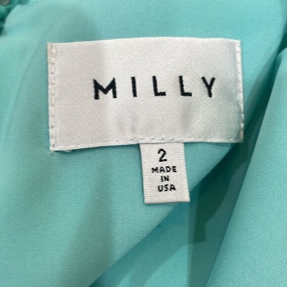 MILLY Jade teal mint green silk butterfly sleeves wedding guest dress size 2 - Picture 13 of 15